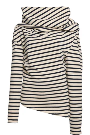 A.W.A.K.E. MODE Striped Cotton Jersey Cowl-Neck Top, /white, XS