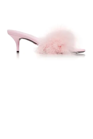 Balenciaga Boudoir Feather-Trimmed Leather Sandals, , IT 36