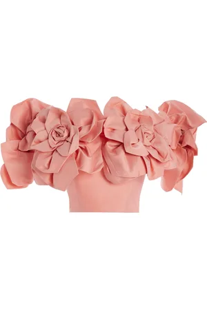 AJE Etta Off-The-Shoulder Floral-Appliquéd Taffeta Crop Top, , AU 4