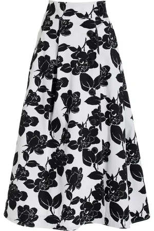 Carolina Herrera Button-Front Cotton Poplin Midi Skirt, /white, US 00