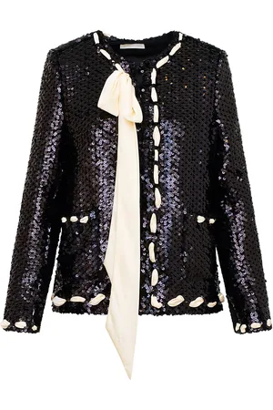 LOVESHACKFANCY Rosina Ribbon-Laced Sequined Jacket, , US 2