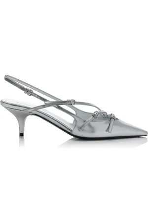 Miu Miu Buckled Metallic Leather Slingback Pumps, , IT 36