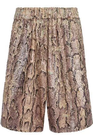 DRIES VAN NOTEN Sequined Snake-Print Cotton Poplin Wide-Leg Shorts, , XS