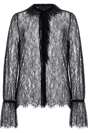 NILI LOTAN Cecily Ruffled Chantilly Lace Top, , XS