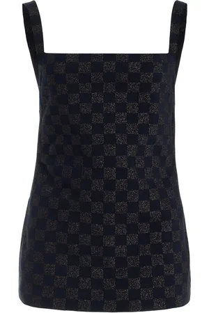 High Exclusive Asher Checked Cotton-Blend Knit Apron Top, , S