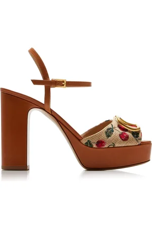 VALENTINO GARAVANI Cherry-Embroidered Raffia Platform Sandals, , IT 36
