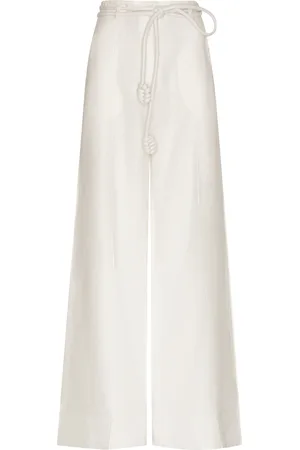 Andres Otalora Otras Noches Belted Linen Flared-Leg Pants, , US 8