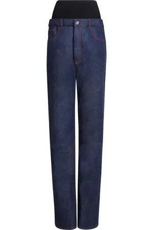 Alaïa Knit-Band Stretch High-Rise Straight-Leg Jeans, , FR 34