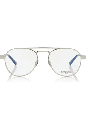Saint Laurent Aviator-Frame Metal Glasses, , OS