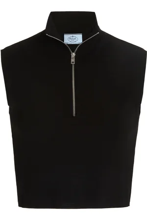 Prada Logo-Detailed Ribbed Jersey Turtleneck Crop Top, , IT 46