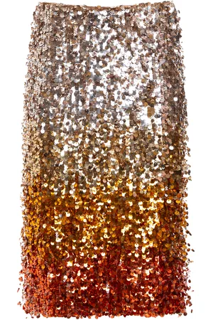 Des Phemmes Feather Sequined Panel Midi Skirt, , IT 42