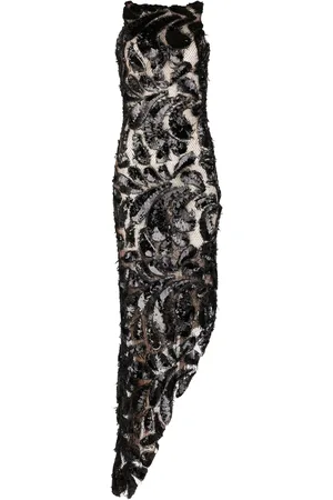 Francesca Miranda Gota Sequined Lace Asymmetrical Maxi Dress, , US 0