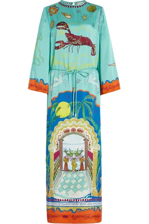ALÉMAIS Surrealist Summer Silk Satin Midi Dress, , AU 6
