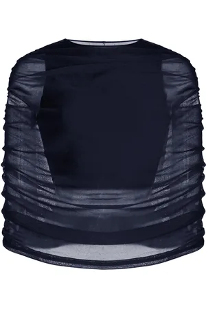 BRANDON MAXWELL The Lyra Ruched Sheer Knit Top, , XS