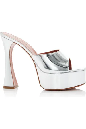 Amina Muaddi Dalida Mirrored-Leather Platform Sandals, , IT 37.5