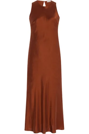 ASCENO The Valencia Silk Satin Midi Dress, , S