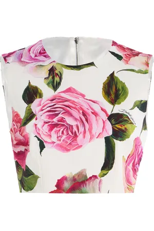 Dolce & Gabbana Rose-Print Cotton-Blend Crop Top, , IT 36