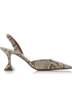 Amina Muaddi Holli Snake-Effect Leather Slingback Pumps, , IT 38
