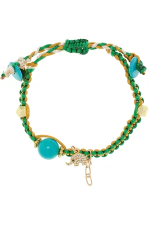 Joie DiGiovanni Green Elephant Knotted Silk 18K Yellow Gold Pearl Bracelet, , OS, , Gifts For Her