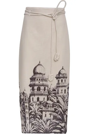 Andres Otalora Mohabbat Belted Linen Midi Skirt, , XL