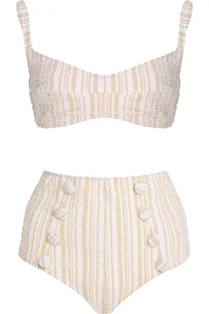 Lisa Marie Fernandez Striped Seersucker Balconette High-Waist Bikini, , XS