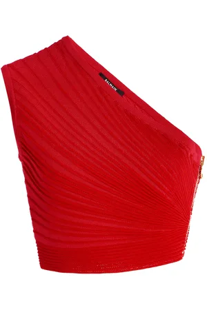 Balmain One-Shoulder Knit Cropped Top, , FR 38