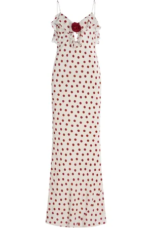 De La Vali Esperanza Polka-Dot Crepe de Chine Maxi Dress, , UK 14