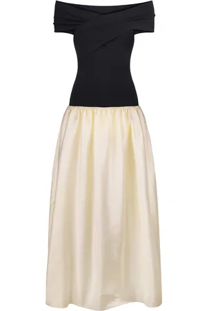 Anna October Lorraine Off-The-Shoulder Knit-Satin Combo Maxi Dress, /white, XS