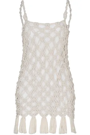 Andres Otalora Com Voce Handmade Cotton-Linen Macrame Mini Dress, , S