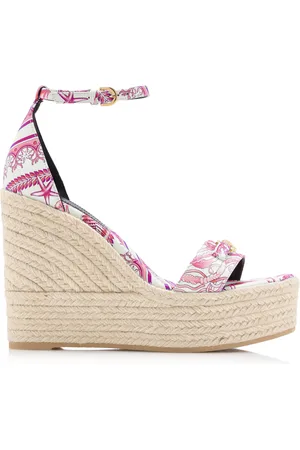 VERSACE La Vacanza Leather Espadrilles Wedge Sandals, , IT 36