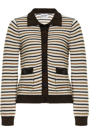Matthew Bruch Striped Cotton-Blend Mesh Cardigan, , XS
