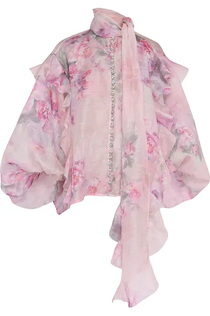 ZIMMERMANN Crush Ruffled Floral Linen-Silk Top, , 0