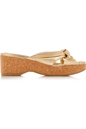Jimmy Choo Avenue Metallic-Leather Wedge Sandals, , IT 36
