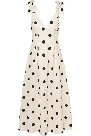 ZIMMERMANN Crush Polka-Dot Linen Midi Dress, /white, 0