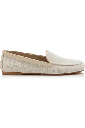 Khaite Monroe Leather-Trimmed Canvas Loafers, , IT 39.5