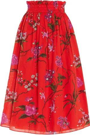Erdem Shirred Cotton-Linen Midi Skirt , , UK 8