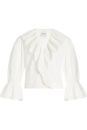 POSSE Beryl Embroidered Cotton Cross-Over Top, , XS