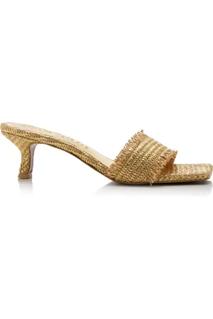 Cult Gaia Ada Metallic-Straw Sandals, , IT 37