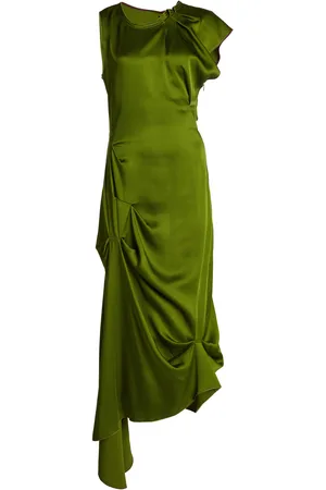 Victoria Beckham Exclusive Gathered Satin Midi Dress, , UK 6