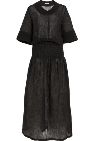 By Malene Birger Anais Shirred Ramie-Cotton Maxi Dress, , EU 32