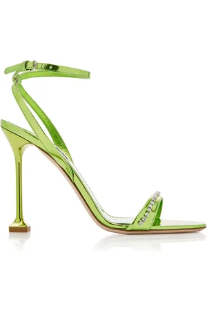 Miu Miu Crystal-Trimmed Metallic Leather Sandals, , IT 36