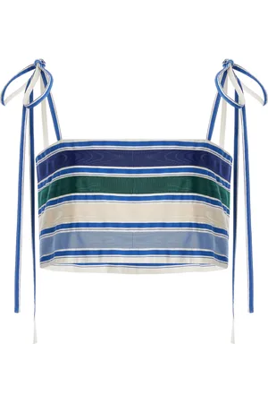 Rosie Assoulin Easy Ribbon-Tie Cropped Striped Cotton Top, , US 2