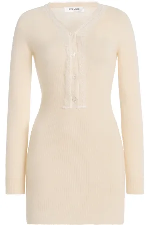AYA MUSE Isla Lace-Trimmed Wool-Cashmere Mini Dress, , S