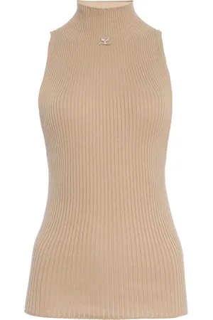Courrèges Mockneck Ribbed Cotton-Wool Top, , S