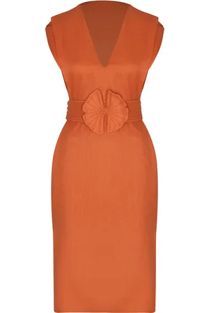 Andres Otalora Deluci Belted Linen Midi Dress, , US 6