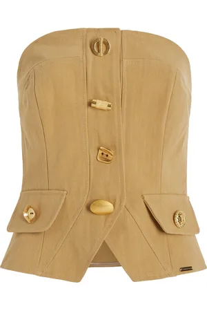 FRANCOISE Exclusive Bijou Buttoned Cotton Gabardine Strapless Vest, , FR 34