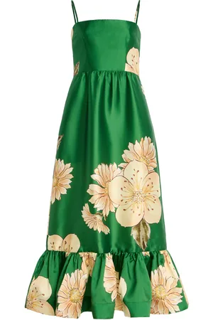 ALÉMAIS Sage Printed Satin Midi Dress, , AU 6