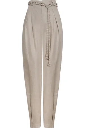Andres Otalora Una Vida Belted Linen Tapered Pants, , US 2
