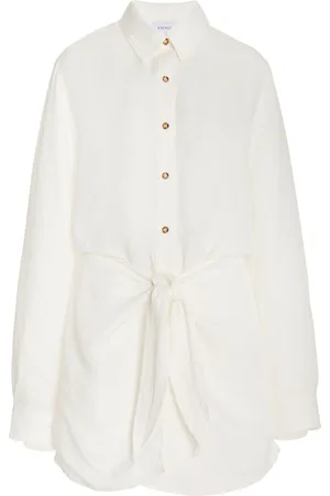 ANEMOS The L.A. Linen-Blend Mini Wrap Shirt Dress, , M