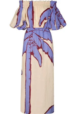 JOHANNA ORTIZ Harbor Hues Off-The-Shoulder Linen Midi Dress, , XS